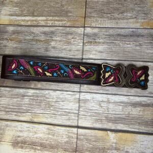 Chico's Genuine Leather Beaded Chunky Western Cowgirl Belt Sz‎ S/M